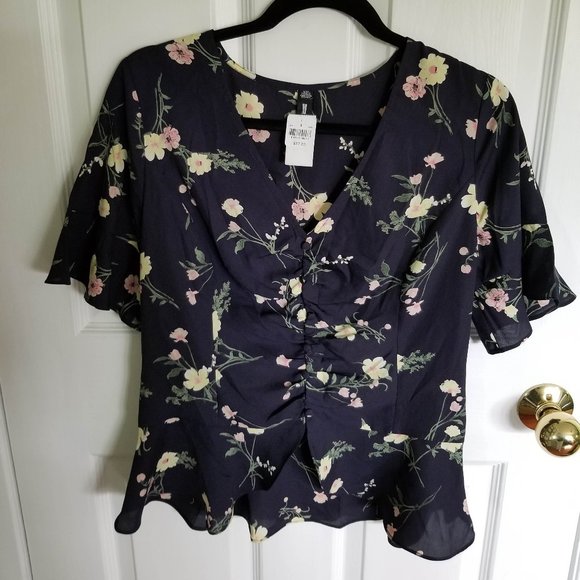 Design Lab Lord & Taylor Tops - Blouse, blue floral, ladies size medium, new with tags